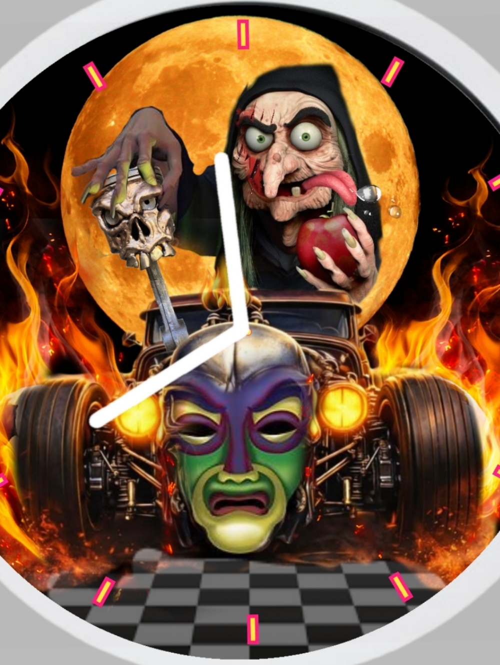 Multicolor Horror Moon Wall Clock – Home Wall Decor